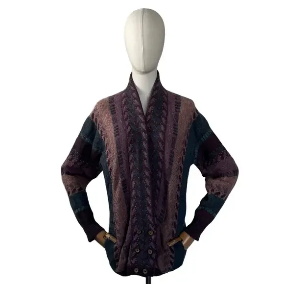 Bill Baber Wool Cardigan Hand Made in Scotland Purple Teal - Picture 3 of 10